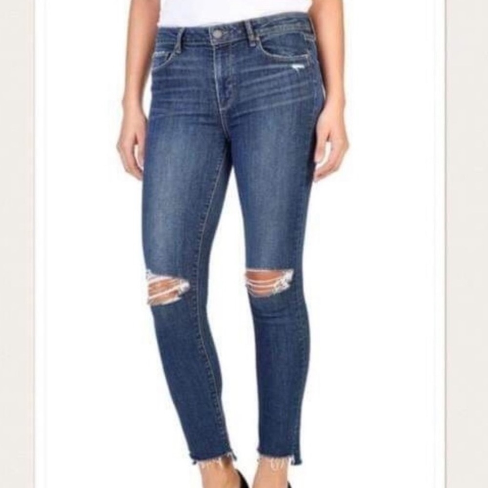 PAIGE Verdugo Ankle Jeans Gia Destructed Distressed Medium Wash Size 27 Raw Hem